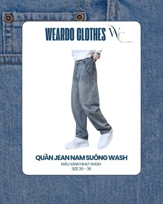 Quần jean nam ống suông wash form rộng cá tính