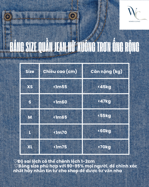 Quần Jean Nữ Xuông Trơn Ống Rộng - Hình ảnh 3