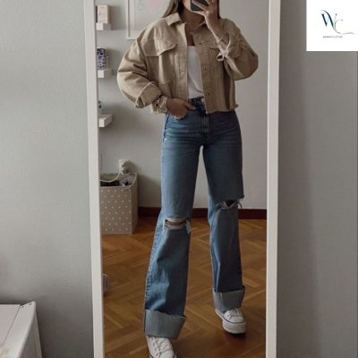 quần jean nữ mix với áo blazer