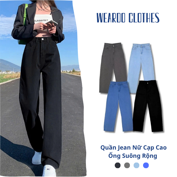 Quần Jean Ống Rộng Cạp Cao