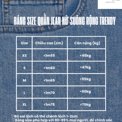 bảng size quần jean nữ suộng rộng clothes đen