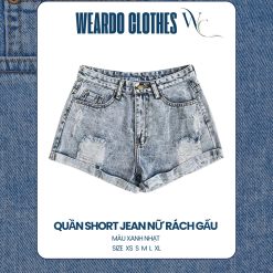 quần jean nữ rách gấu màu xanh nhạt