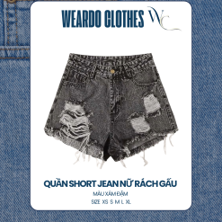 quần jean nữ rách gấu màu xám đậm