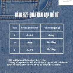 bảng size quần kaki cạp trễ nữ