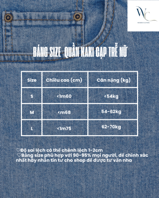 bảng size quần kaki cạp trễ nữ