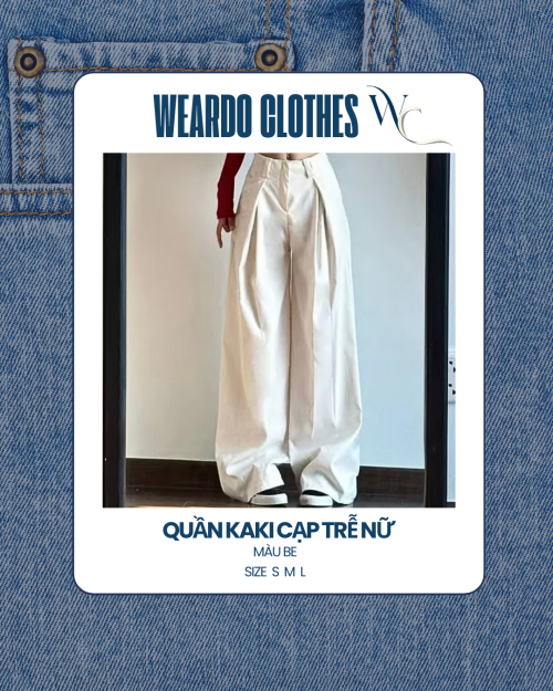 quần kaki cạp trễ nữ màu be