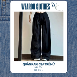 quần kaki cạp trễ nữ màu đen