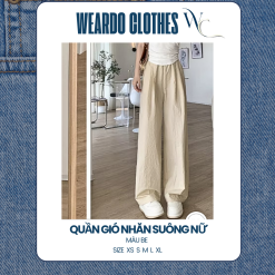 quần giá nhăn suông màu be