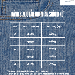 bảng size quần giá nhăn suông