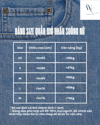 bảng size quần giá nhăn suông