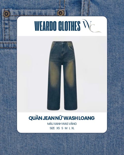 quần jean nữ suông xanh wash vàng